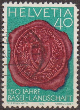 z vendido Suiza 1983 Scott 739 Sello Heraldica Aniversario Canton Basilea Michel1255 usado Switzerland Suisse 